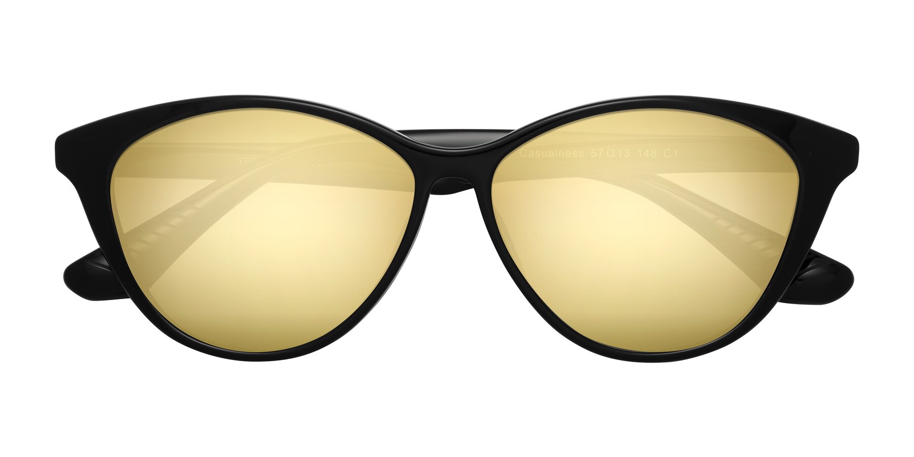 Folded Front of Casualness in Black with Gold Mirrored Lenses