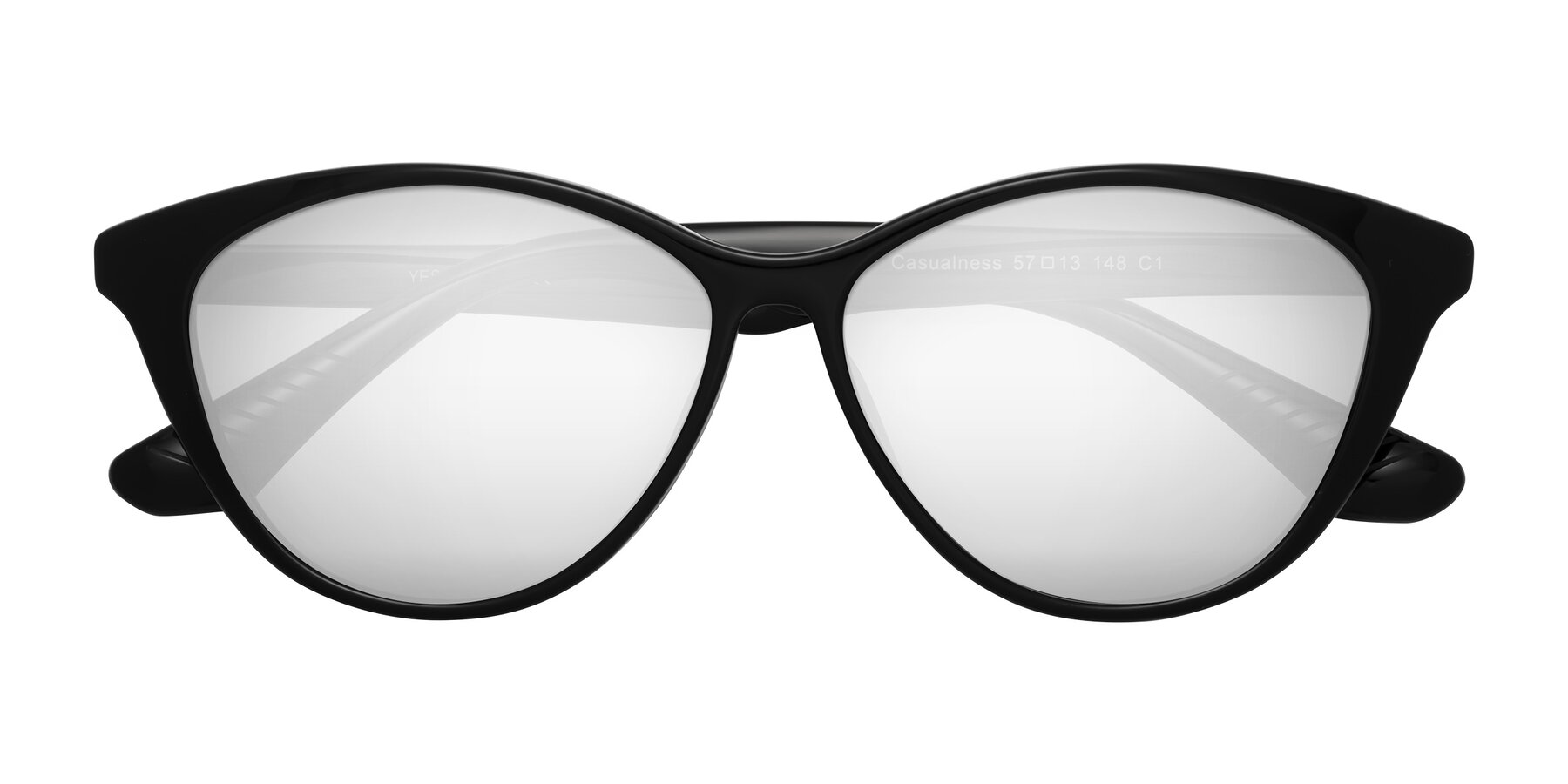 Folded Front of Casualness in Black with Silver Mirrored Lenses