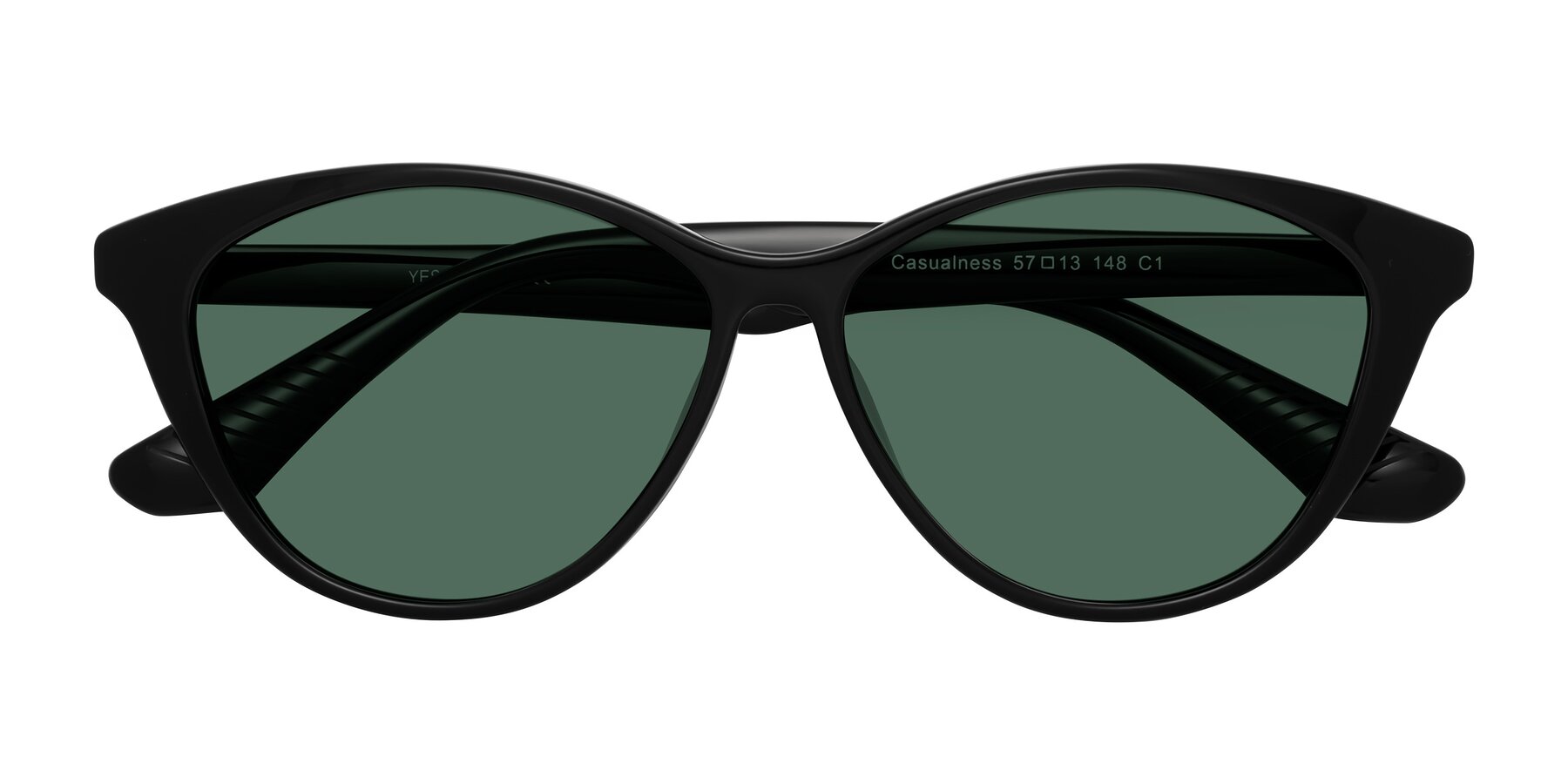 Folded Front of Casualness in Black with Green Polarized Lenses