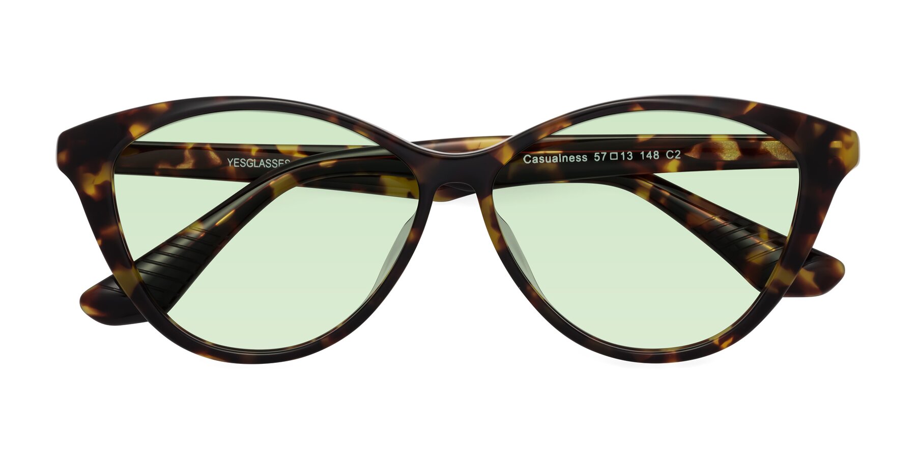 Folded Front of Casualness in Tortoise with Light Green Tinted Lenses