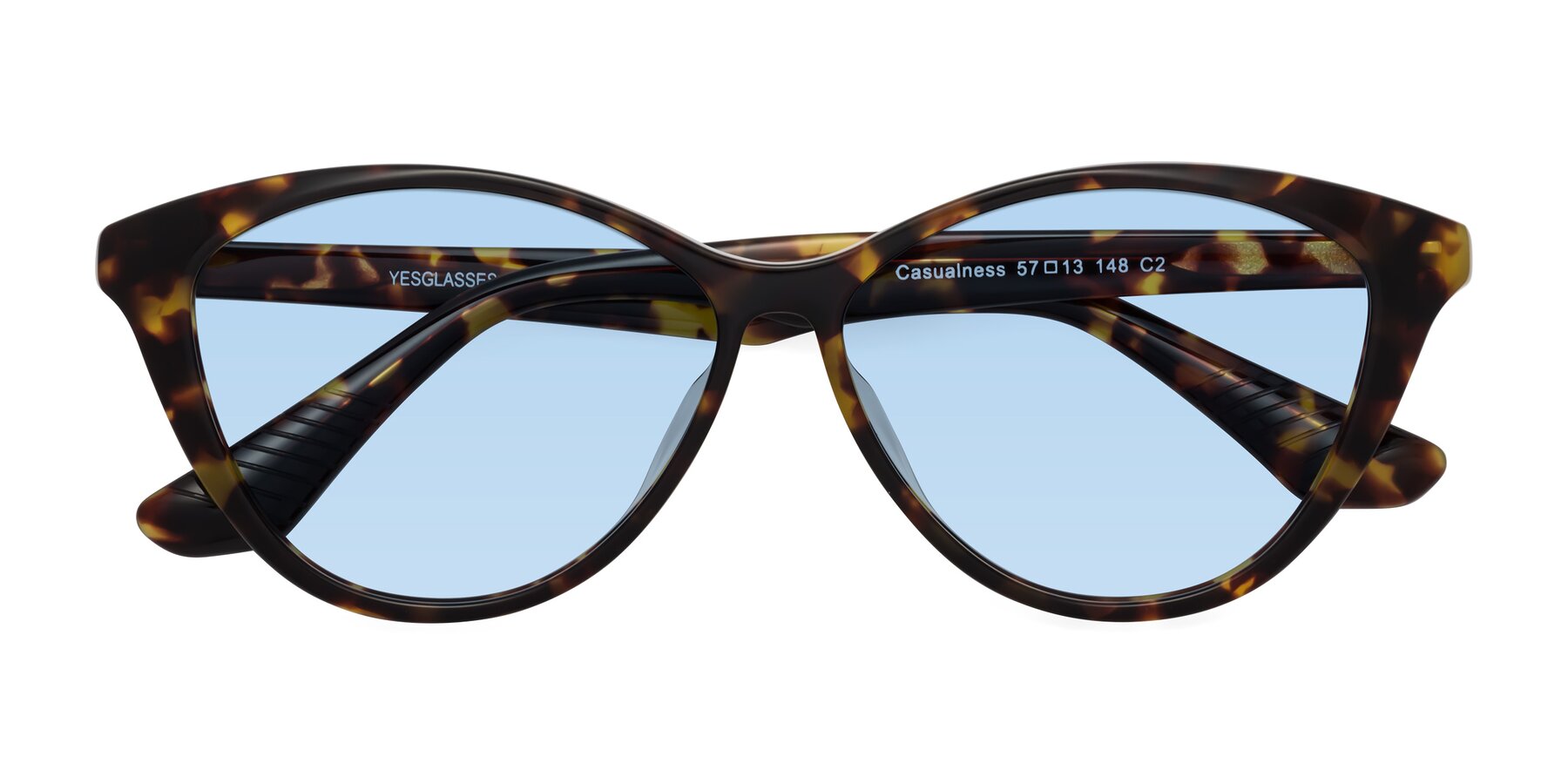 Folded Front of Casualness in Tortoise with Light Blue Tinted Lenses