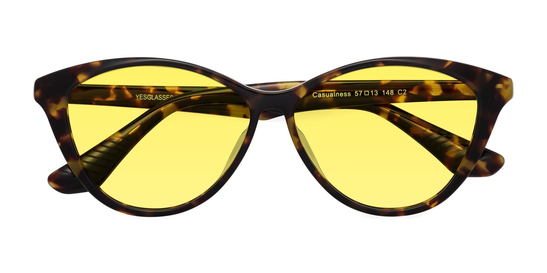 Folded Front of Casualness in Tortoise with Medium Yellow Tinted Lenses