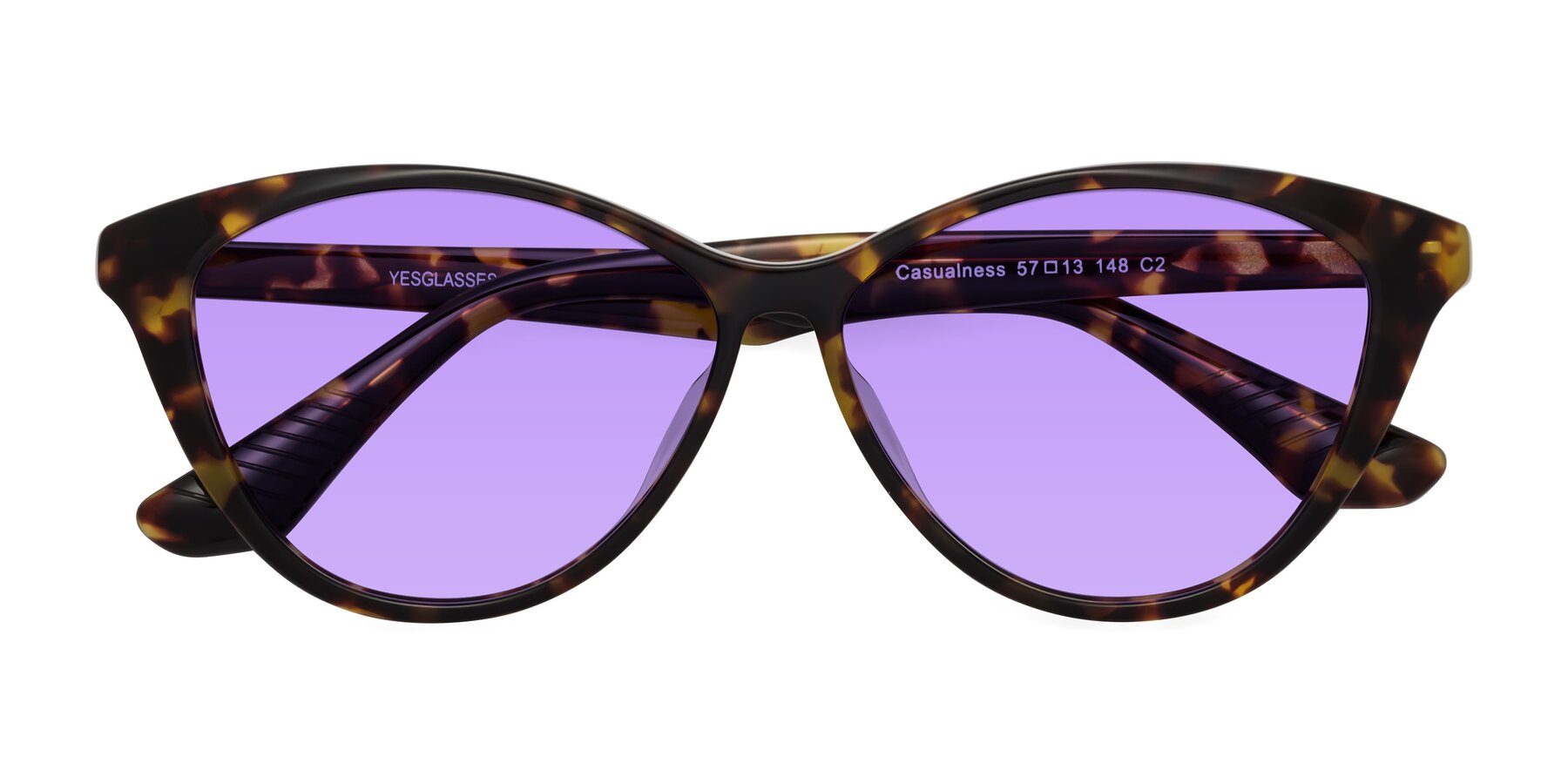 Folded Front of Casualness in Tortoise with Medium Purple Tinted Lenses