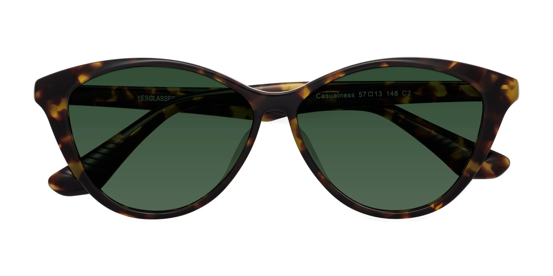 Folded Front of Casualness in Tortoise with Green Tinted Lenses