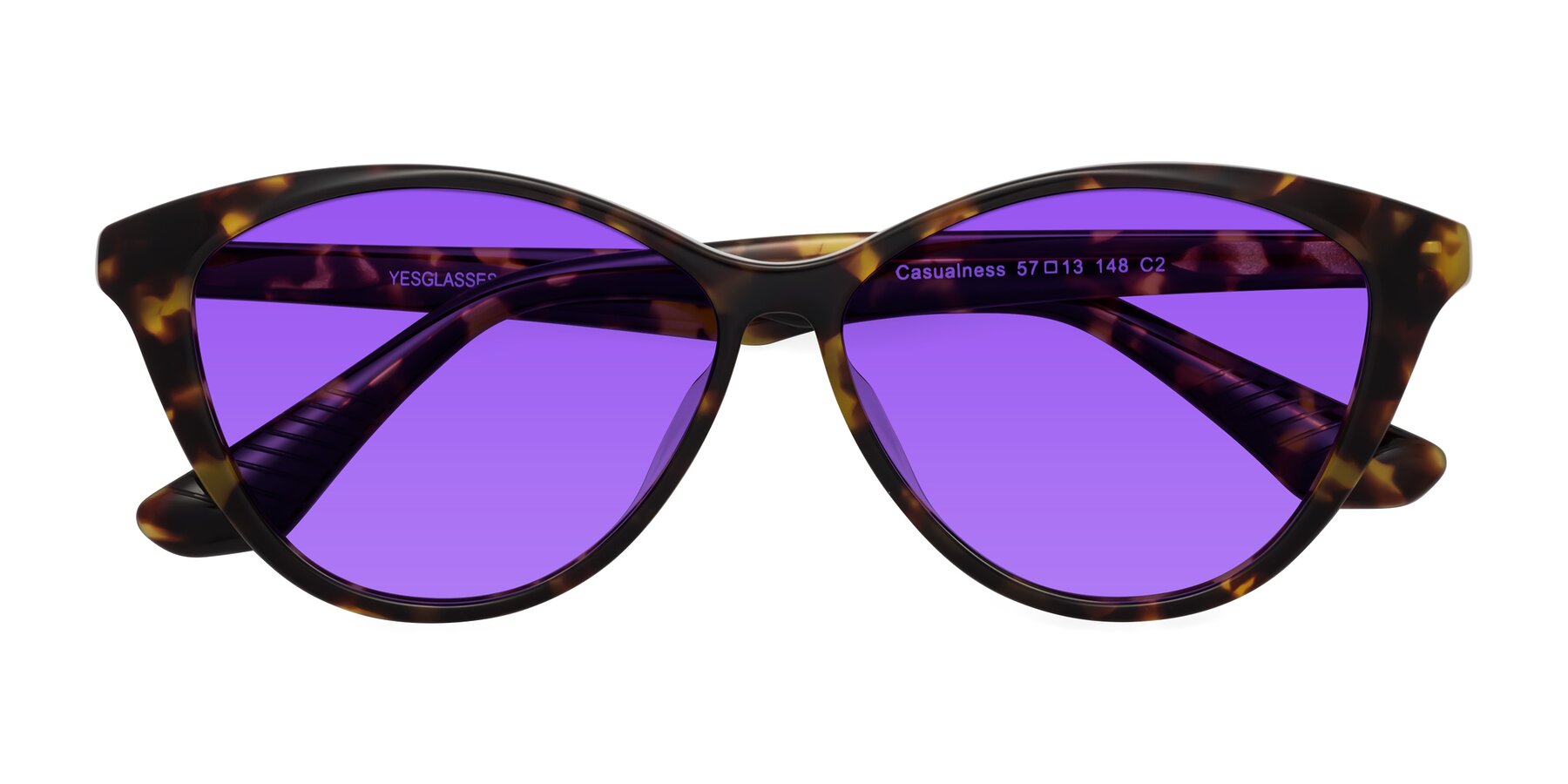 Folded Front of Casualness in Tortoise with Purple Tinted Lenses