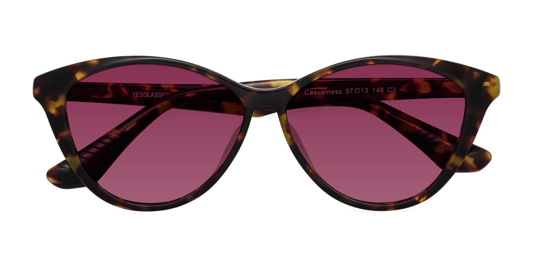 Folded Front of Casualness in Tortoise with Wine Tinted Lenses