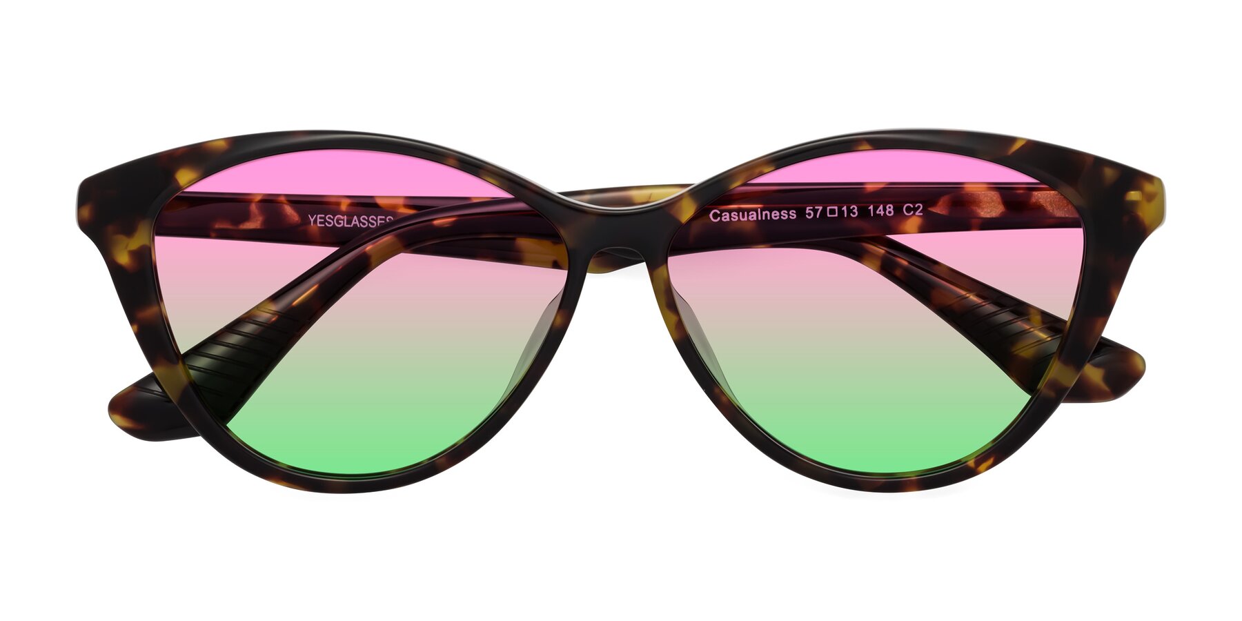 Folded Front of Casualness in Tortoise with Pink / Green Gradient Lenses