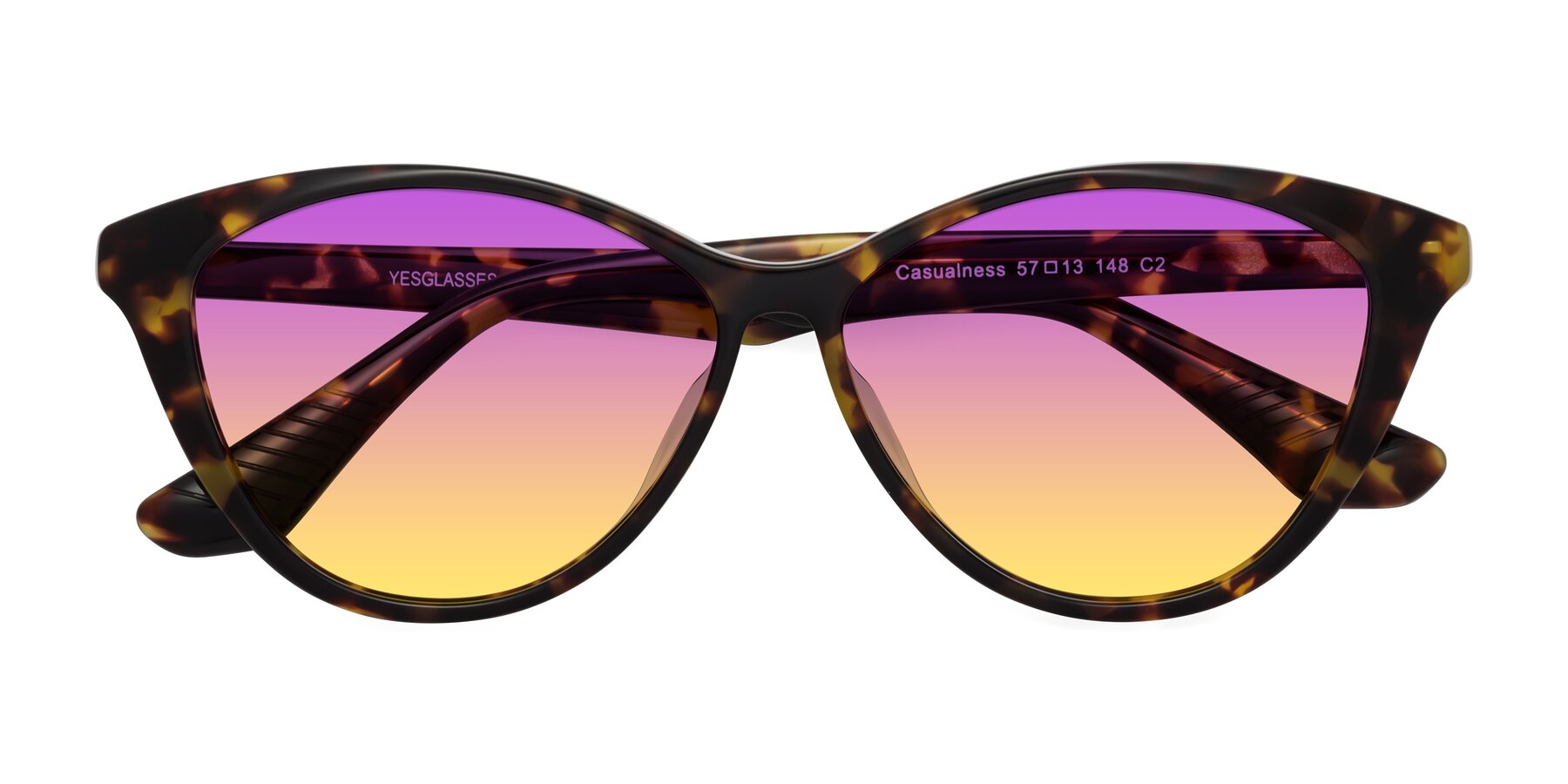 Folded Front of Casualness in Tortoise with Purple / Yellow Gradient Lenses