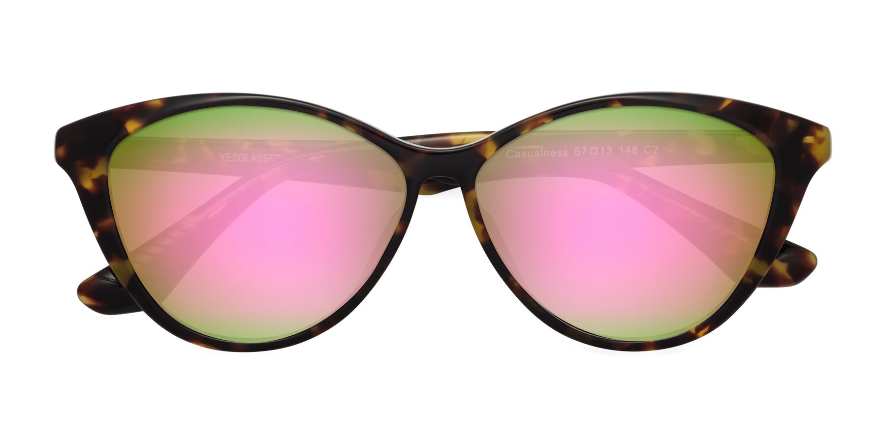 Folded Front of Casualness in Tortoise with Pink Mirrored Lenses