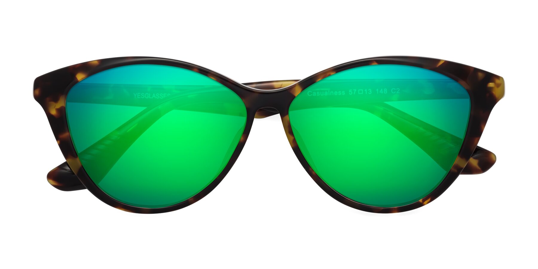 Folded Front of Casualness in Tortoise with Green Mirrored Lenses