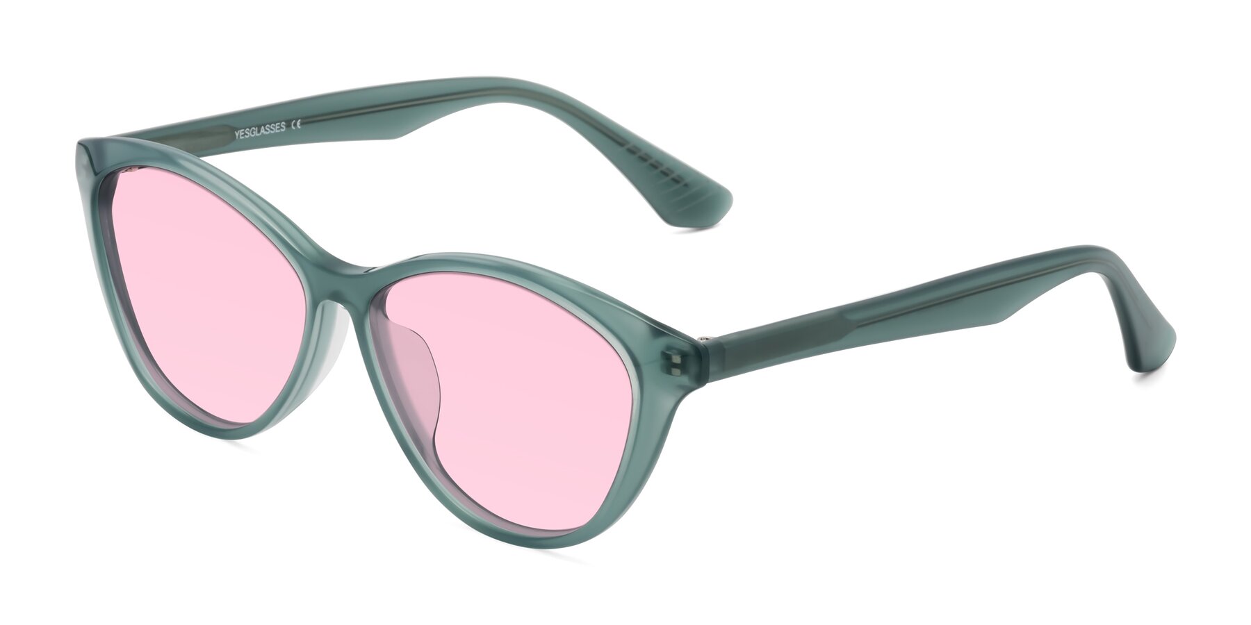 Angle of Casualness in Teal with Light Pink Tinted Lenses