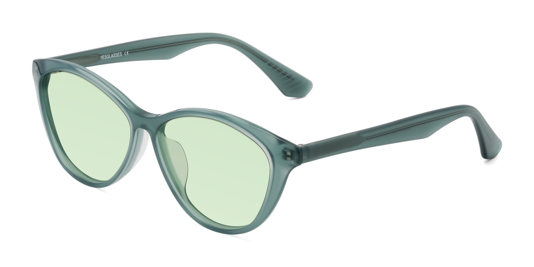 Angle of Casualness in Teal with Light Green Tinted Lenses