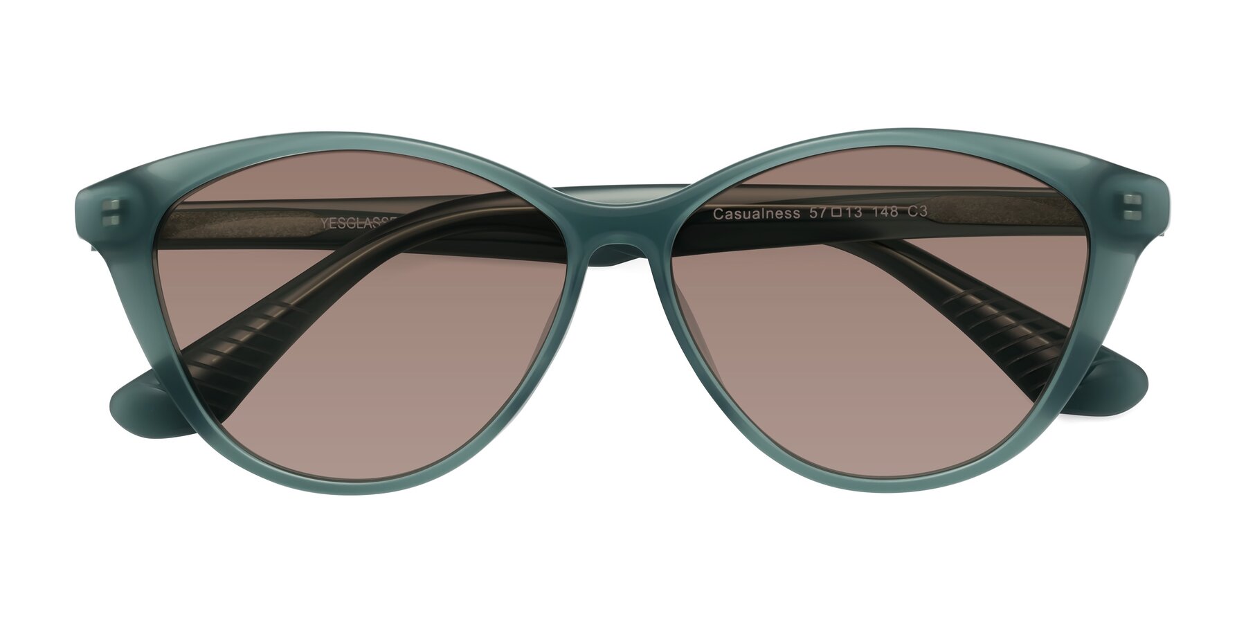 Folded Front of Casualness in Teal with Medium Brown Tinted Lenses