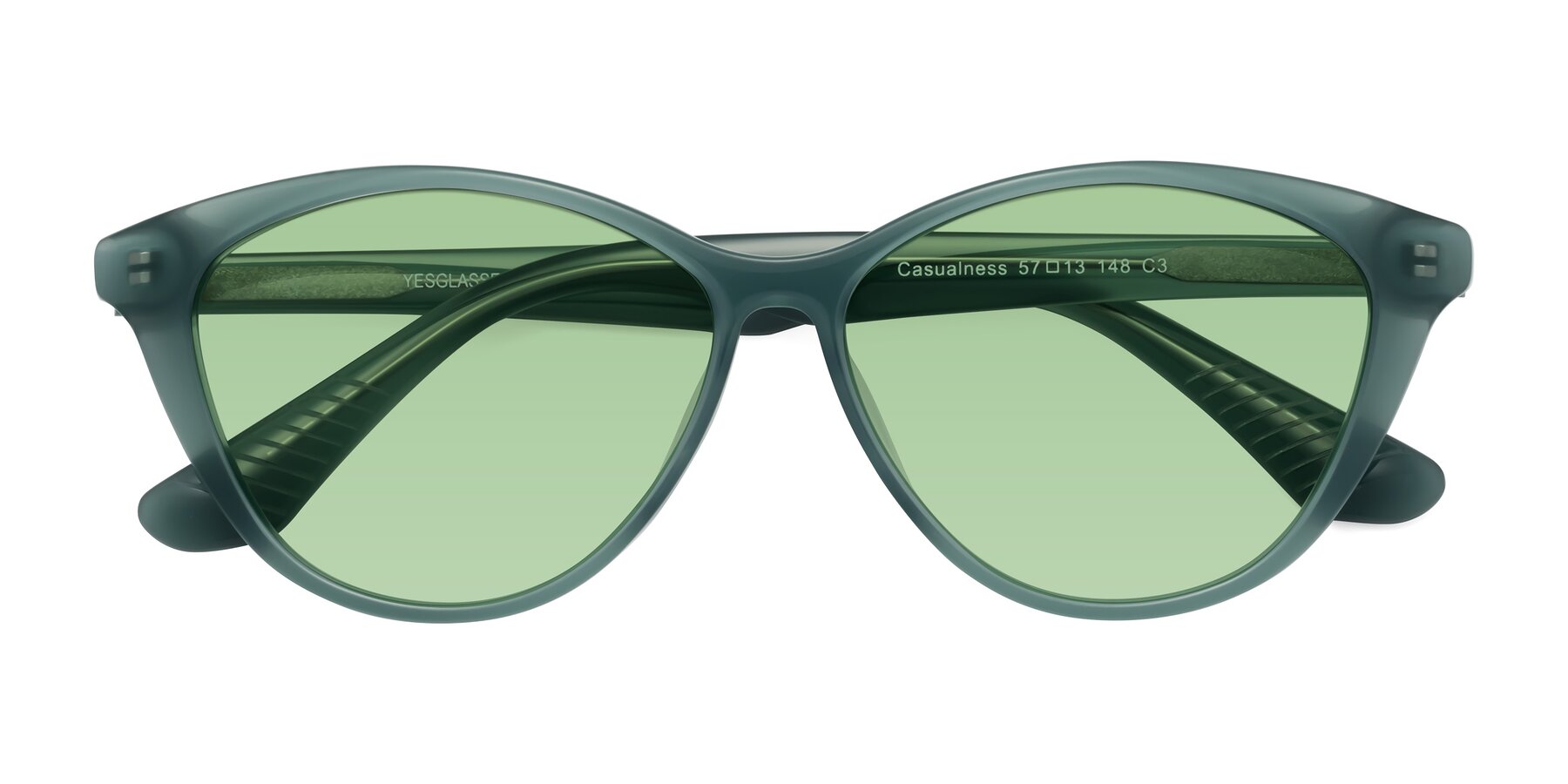 Folded Front of Casualness in Teal with Medium Green Tinted Lenses