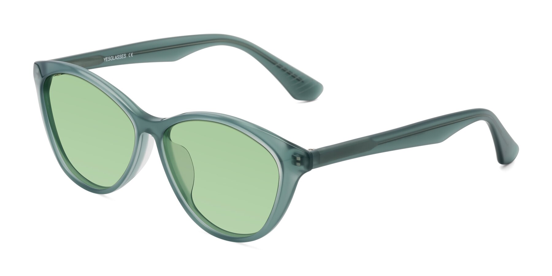 Angle of Casualness in Teal with Medium Green Tinted Lenses