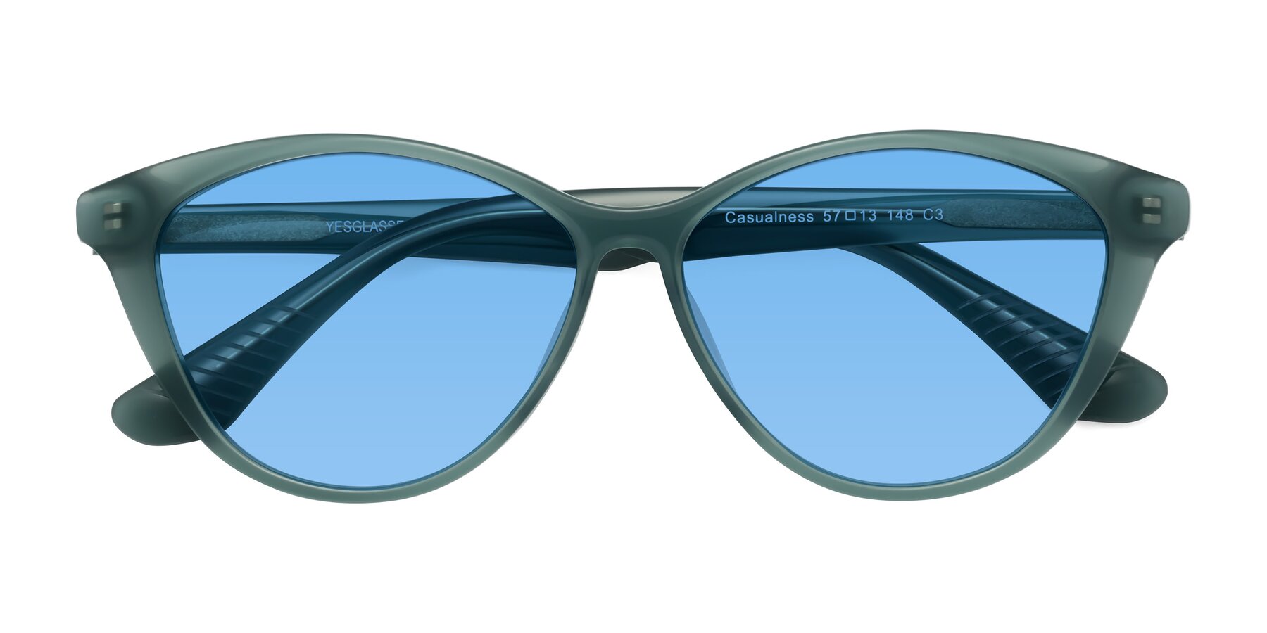 Folded Front of Casualness in Teal with Medium Blue Tinted Lenses