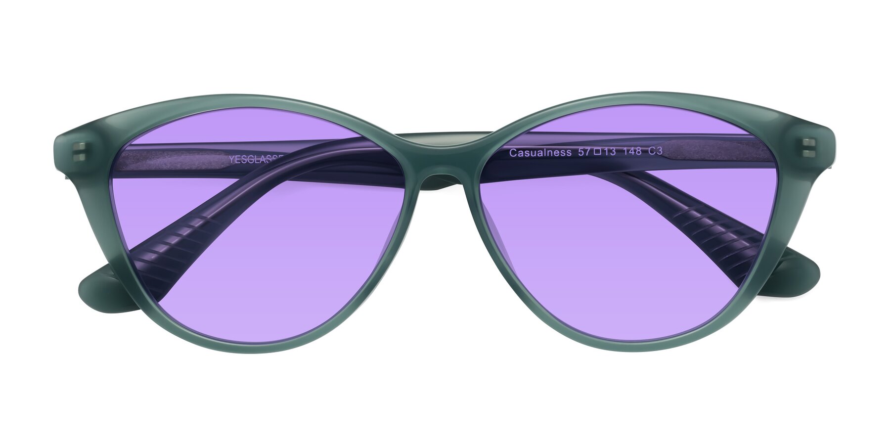 Folded Front of Casualness in Teal with Medium Purple Tinted Lenses