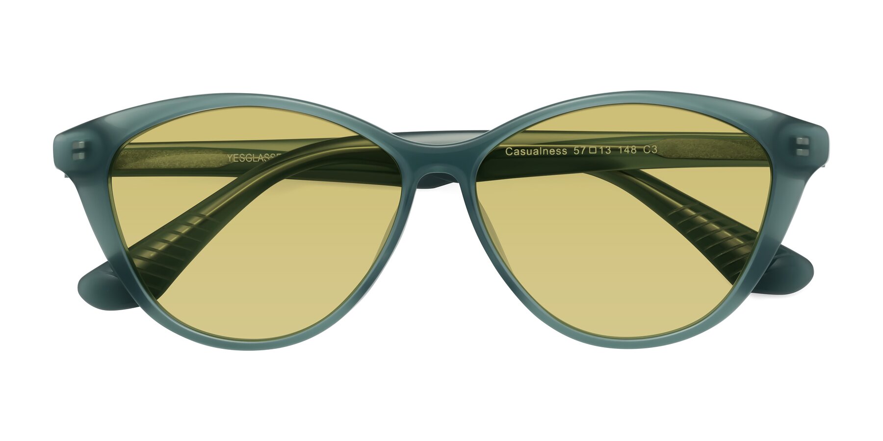 Folded Front of Casualness in Teal with Medium Champagne Tinted Lenses