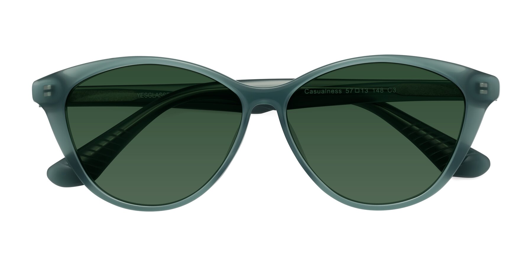 Folded Front of Casualness in Teal with Green Tinted Lenses