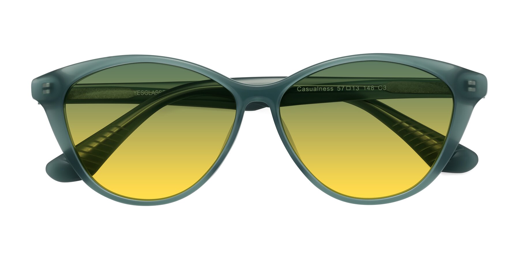 Folded Front of Casualness in Teal with Green / Yellow Gradient Lenses