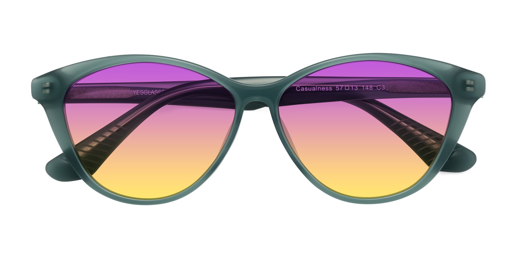 Folded Front of Casualness in Teal with Purple / Yellow Gradient Lenses