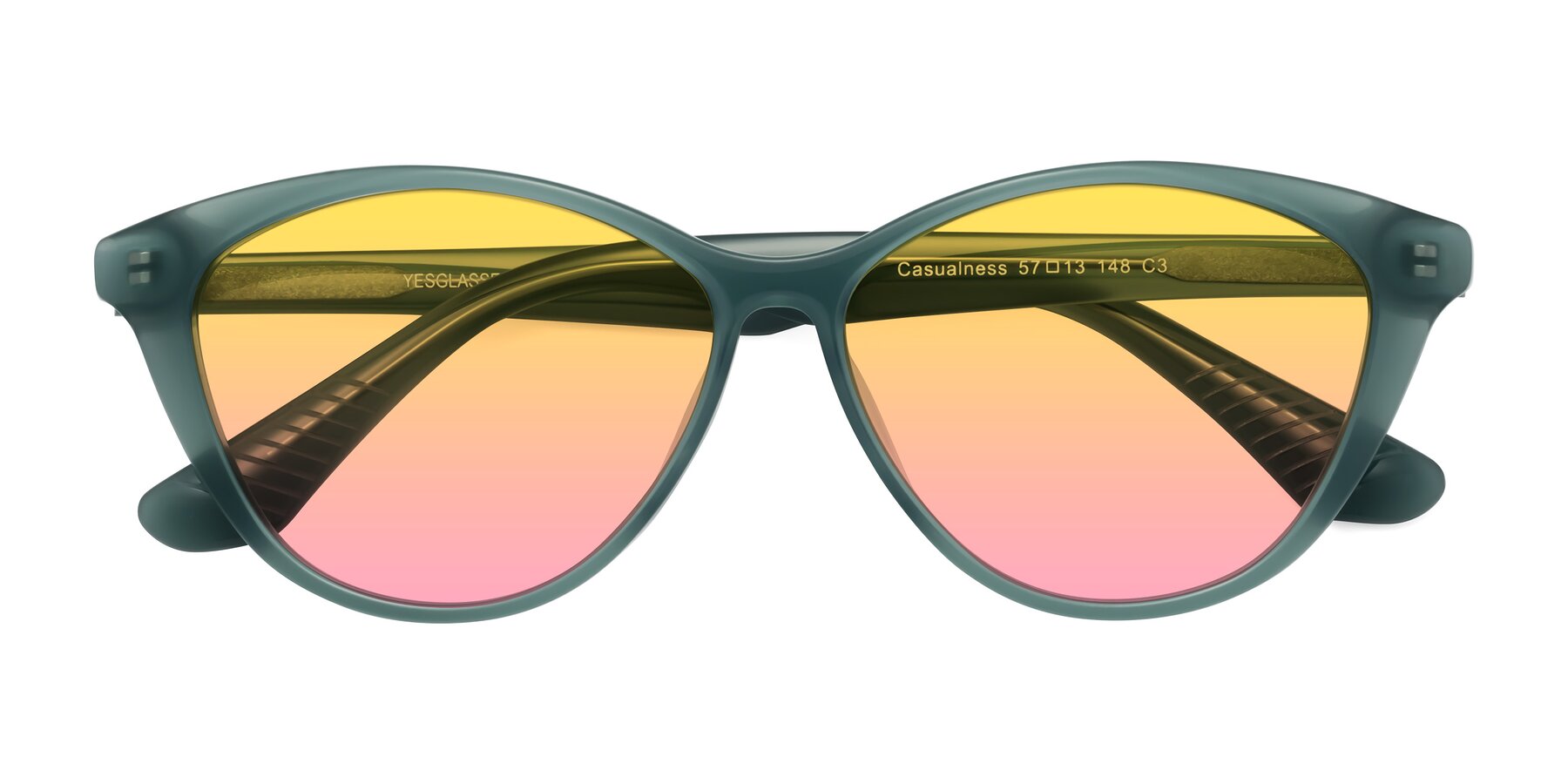 Folded Front of Casualness in Teal with Yellow / Pink Gradient Lenses