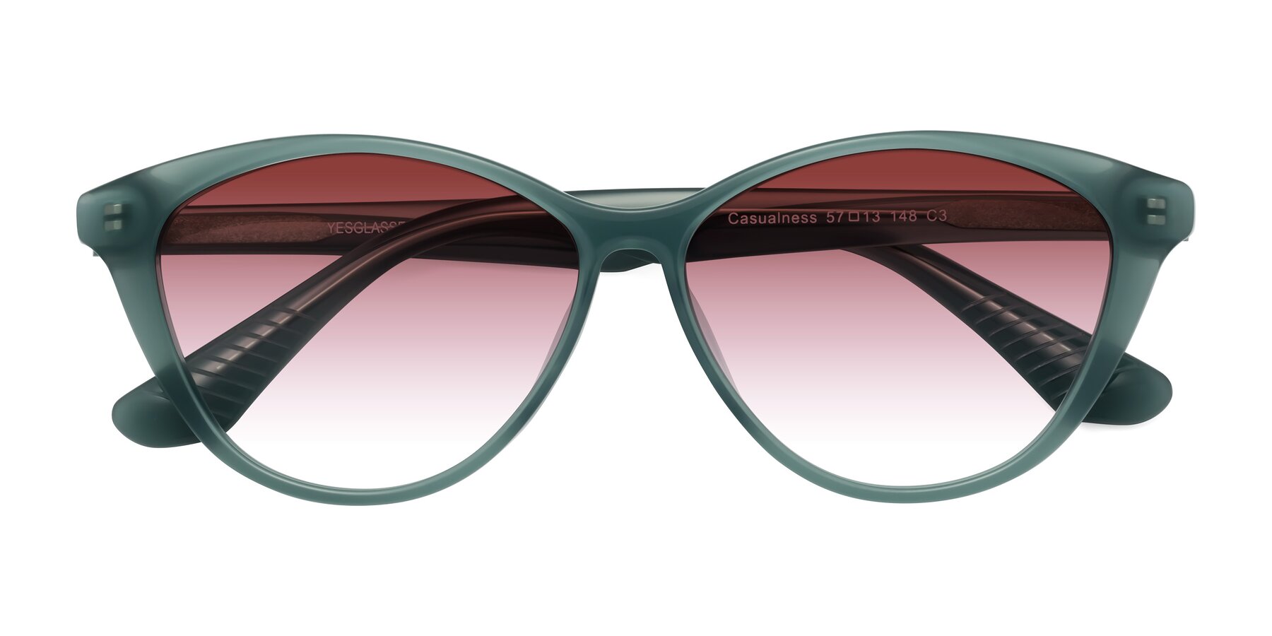 Folded Front of Casualness in Teal with Garnet Gradient Lenses