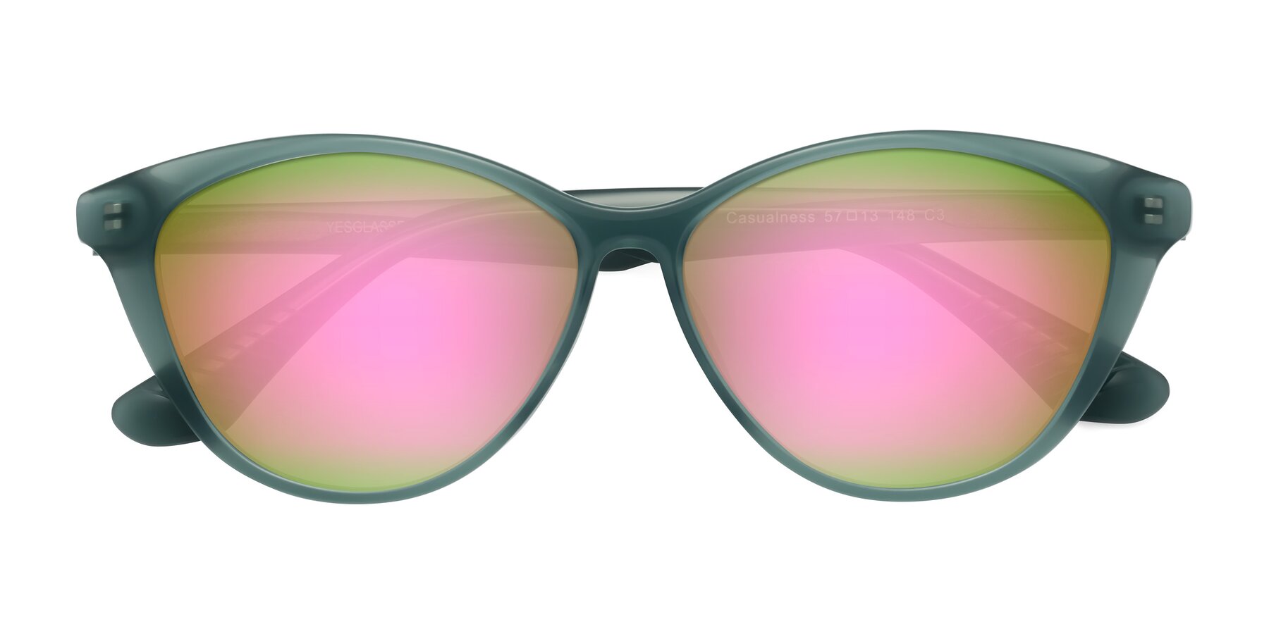 Folded Front of Casualness in Teal with Pink Mirrored Lenses