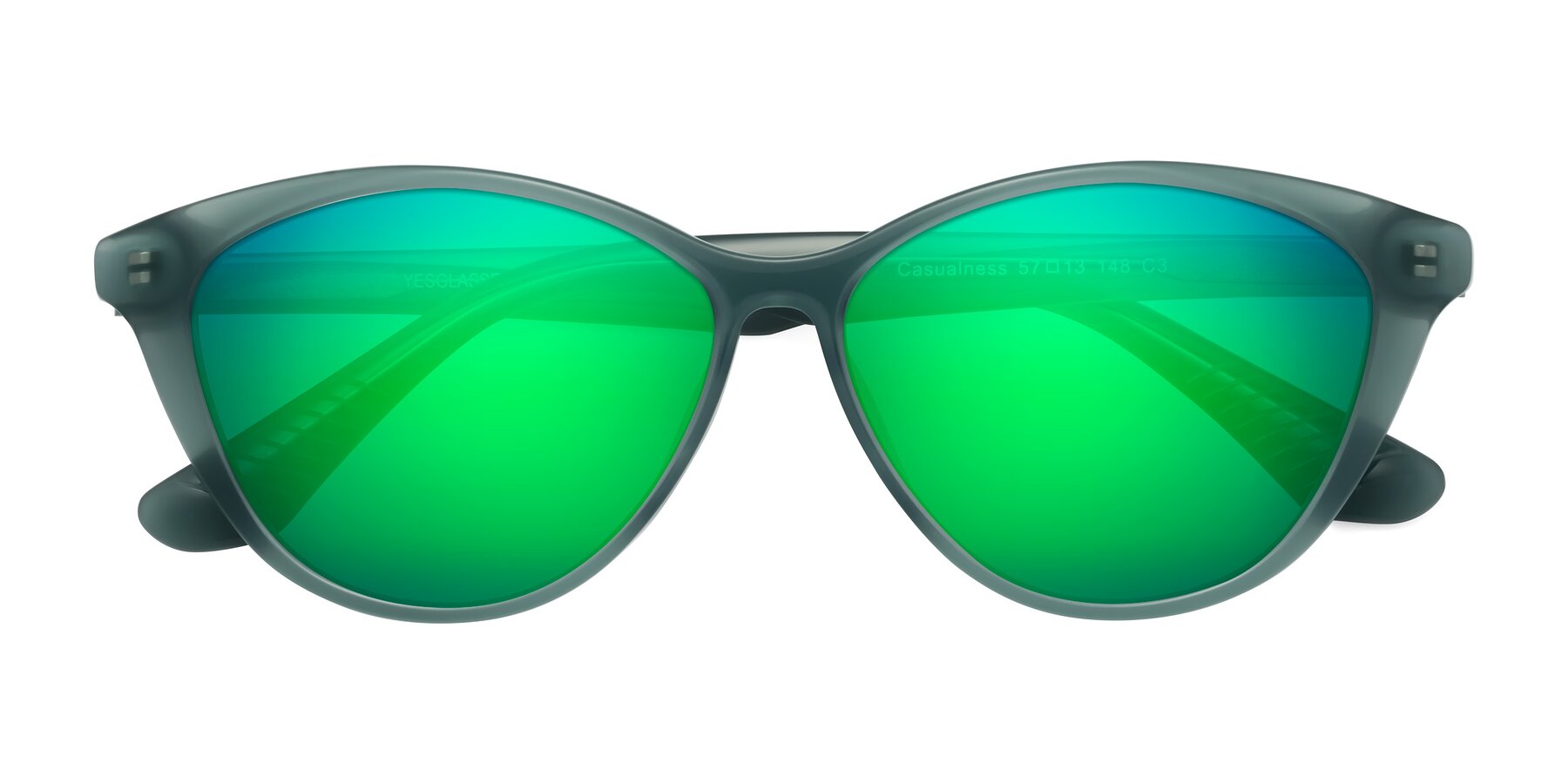 Folded Front of Casualness in Teal with Green Mirrored Lenses