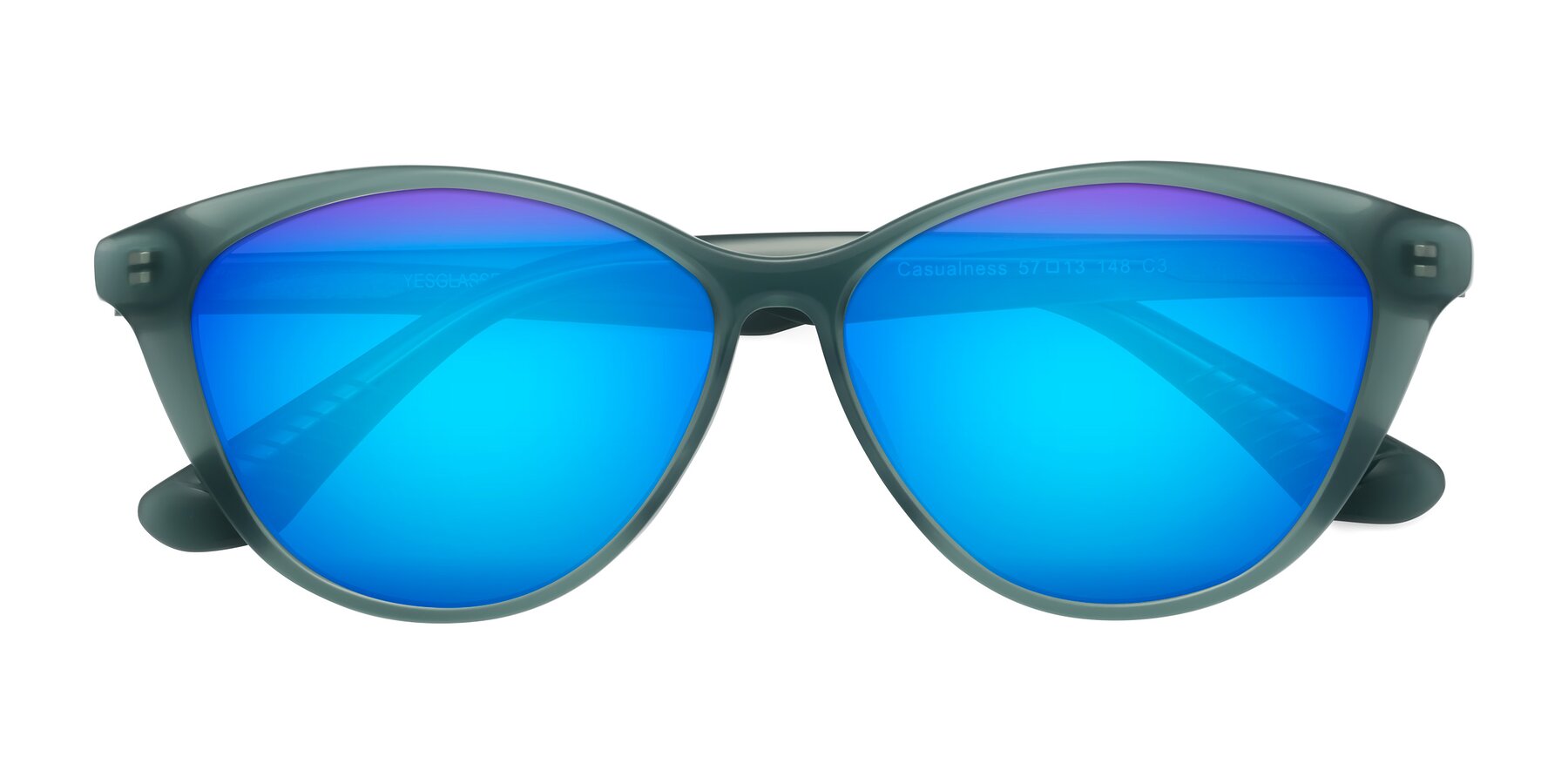 Folded Front of Casualness in Teal with Blue Mirrored Lenses