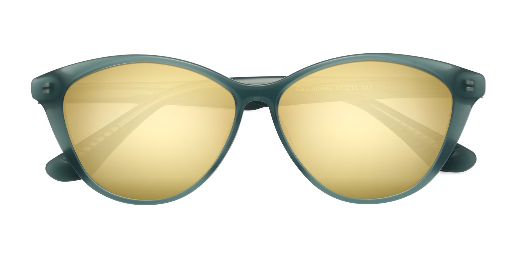 Folded Front of Casualness in Teal with Gold Mirrored Lenses