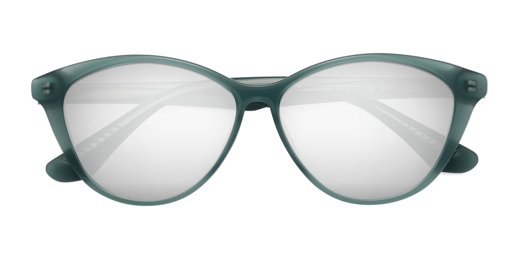 Folded Front of Casualness in Teal with Silver Mirrored Lenses