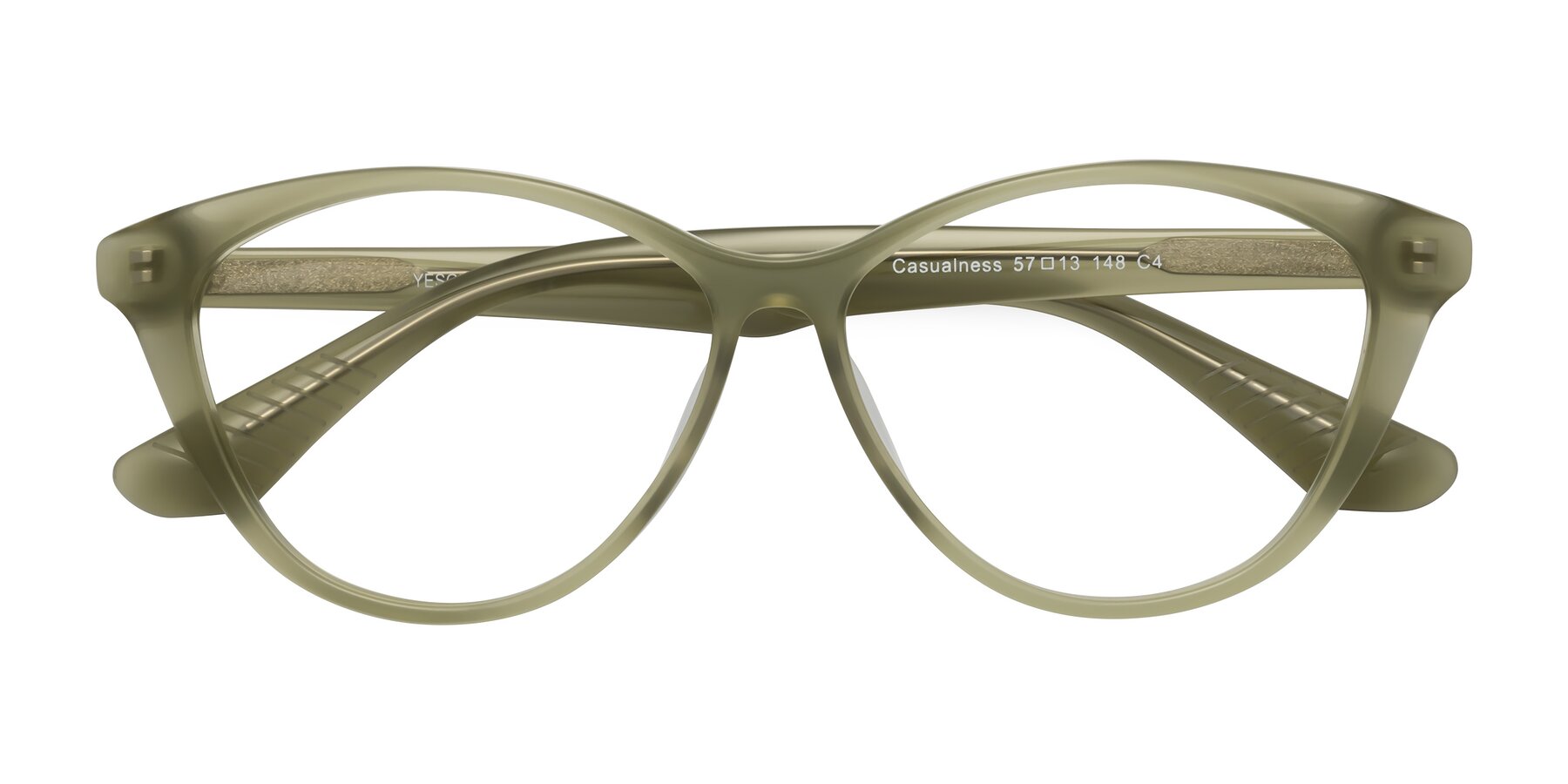 Folded Front of Casualness in Olive with Clear Eyeglass Lenses