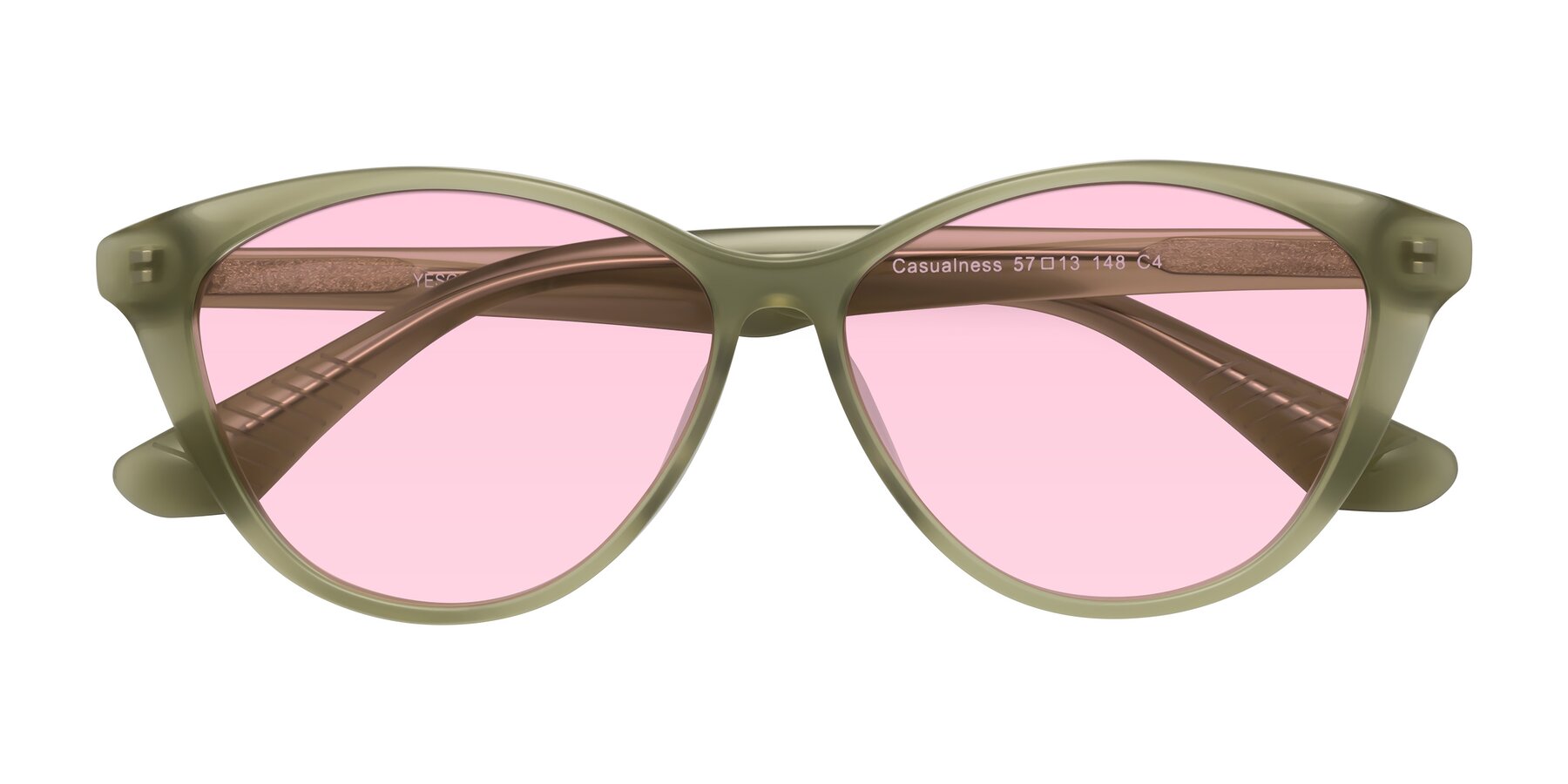 Folded Front of Casualness in Olive with Light Pink Tinted Lenses