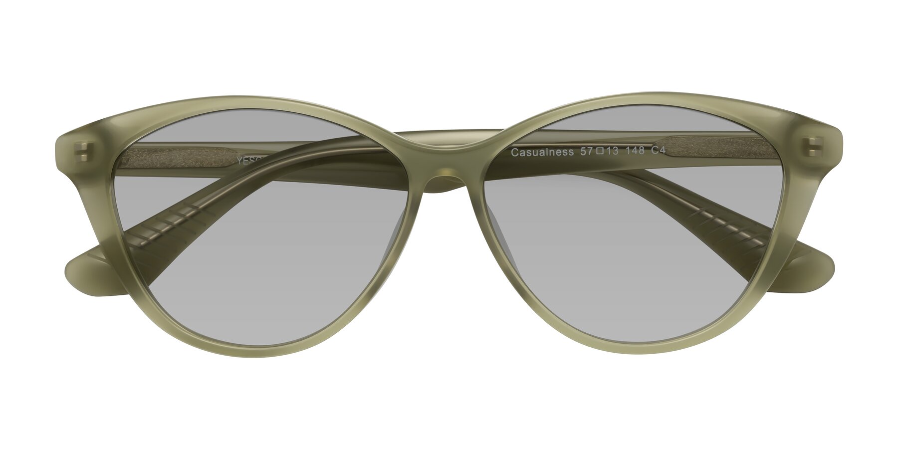 Folded Front of Casualness in Olive with Light Gray Tinted Lenses