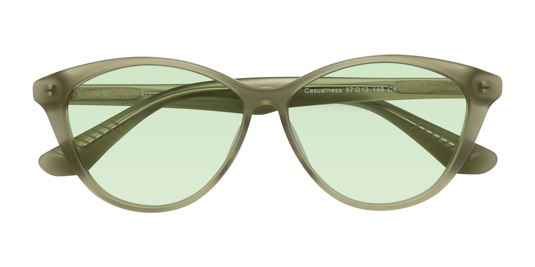 Folded Front of Casualness in Olive with Light Green Tinted Lenses