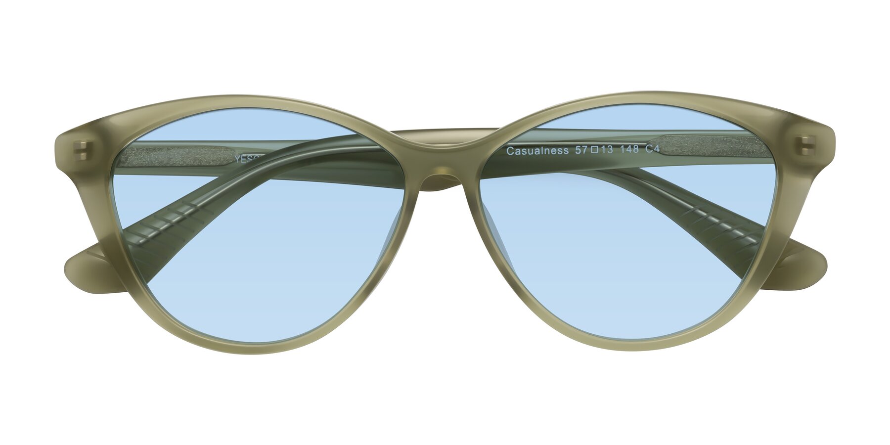 Folded Front of Casualness in Olive with Light Blue Tinted Lenses