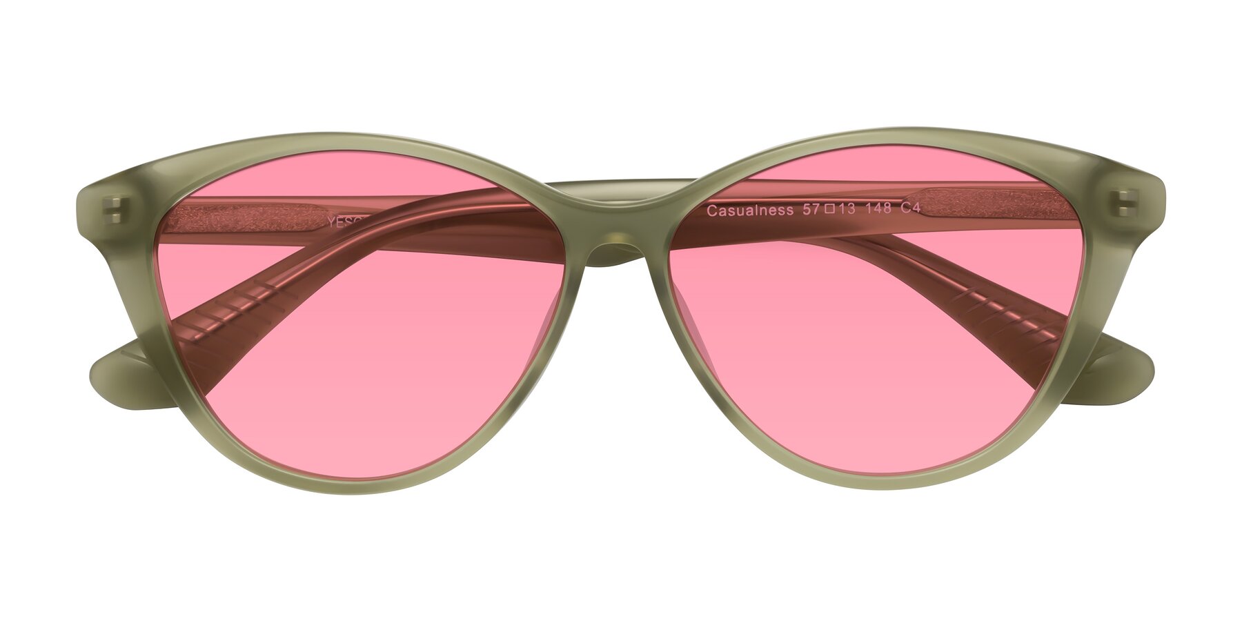 Folded Front of Casualness in Olive with Pink Tinted Lenses