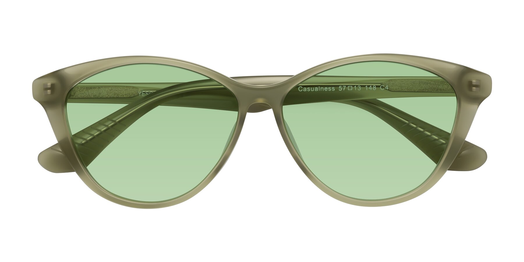 Folded Front of Casualness in Olive with Medium Green Tinted Lenses