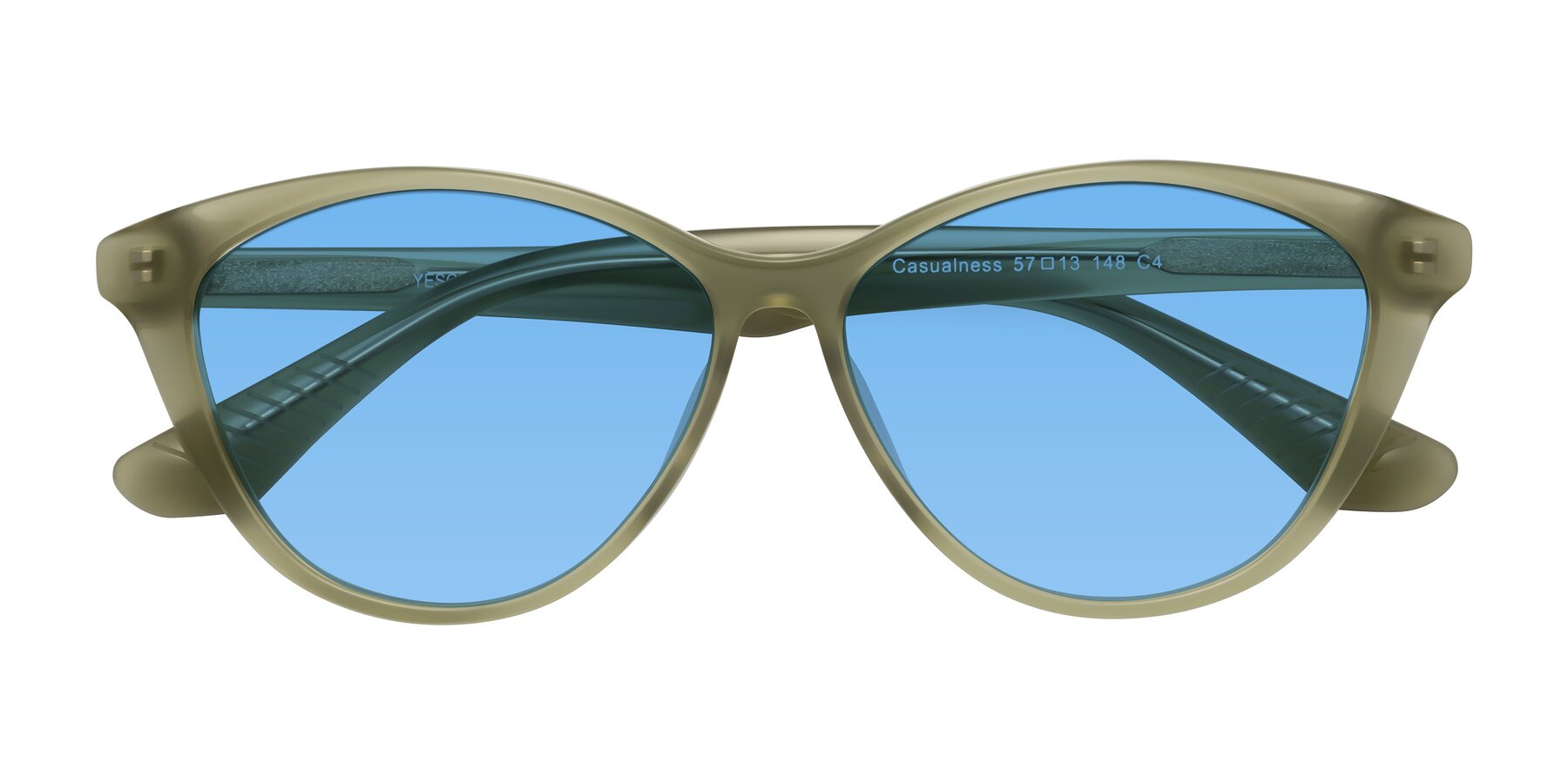 Folded Front of Casualness in Olive with Medium Blue Tinted Lenses