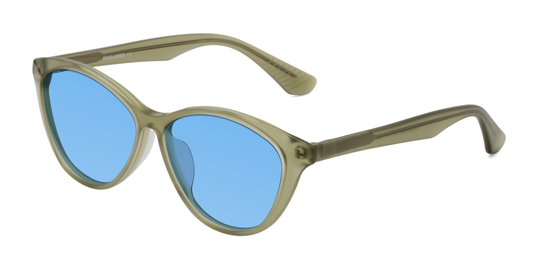 Angle of Casualness in Olive with Medium Blue Tinted Lenses