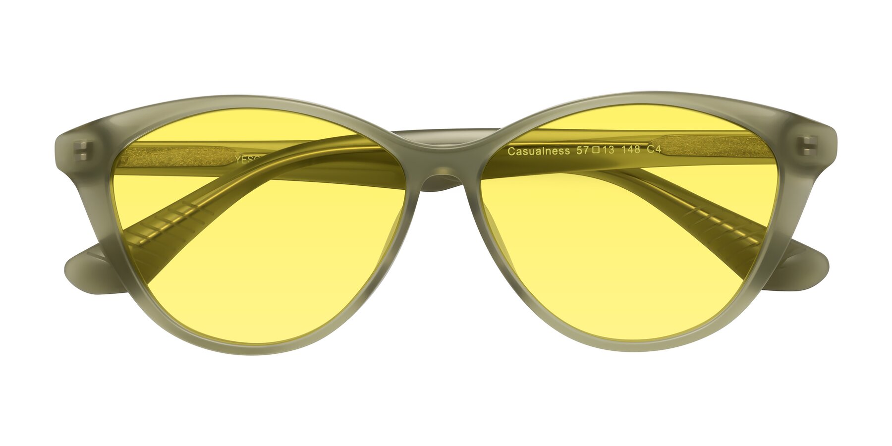 Folded Front of Casualness in Olive with Medium Yellow Tinted Lenses