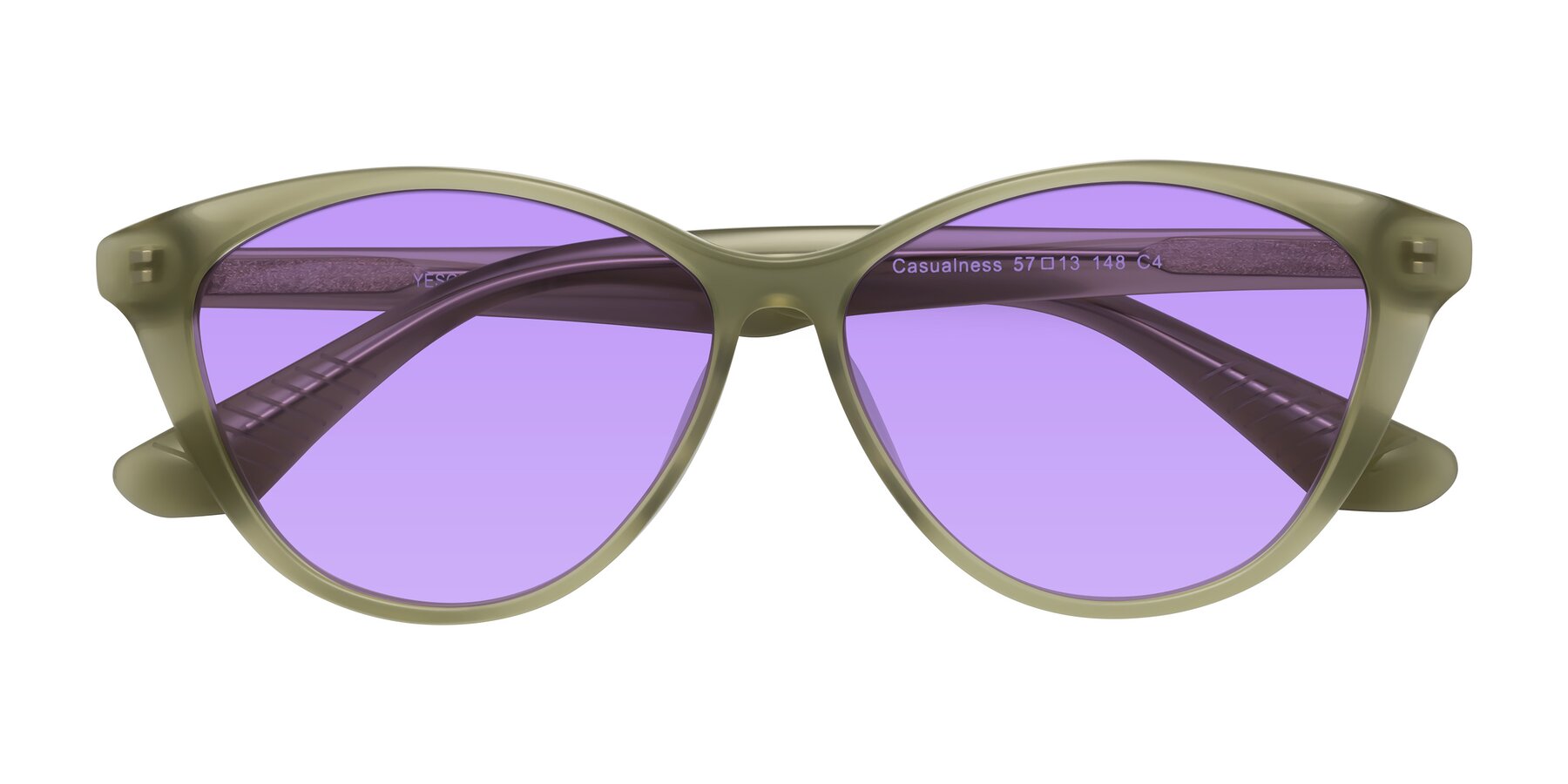 Folded Front of Casualness in Olive with Medium Purple Tinted Lenses