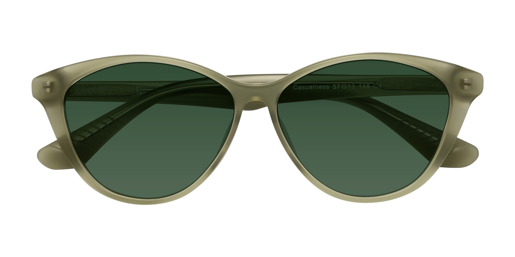 Folded Front of Casualness in Olive with Green Tinted Lenses