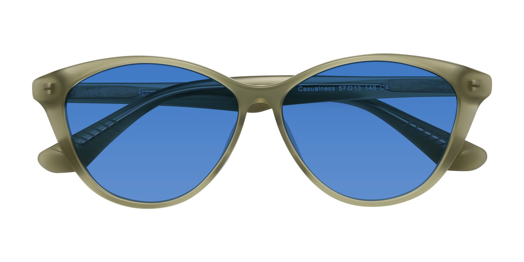 Folded Front of Casualness in Olive with Blue Tinted Lenses