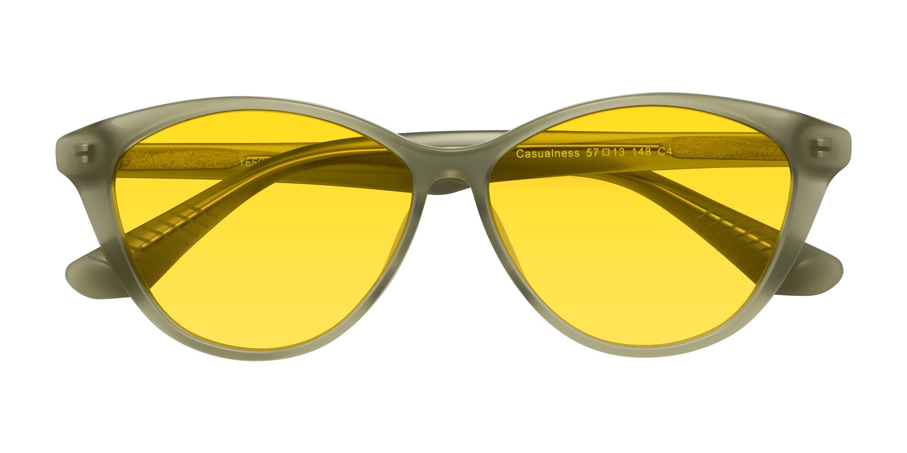 Folded Front of Casualness in Olive with Yellow Tinted Lenses