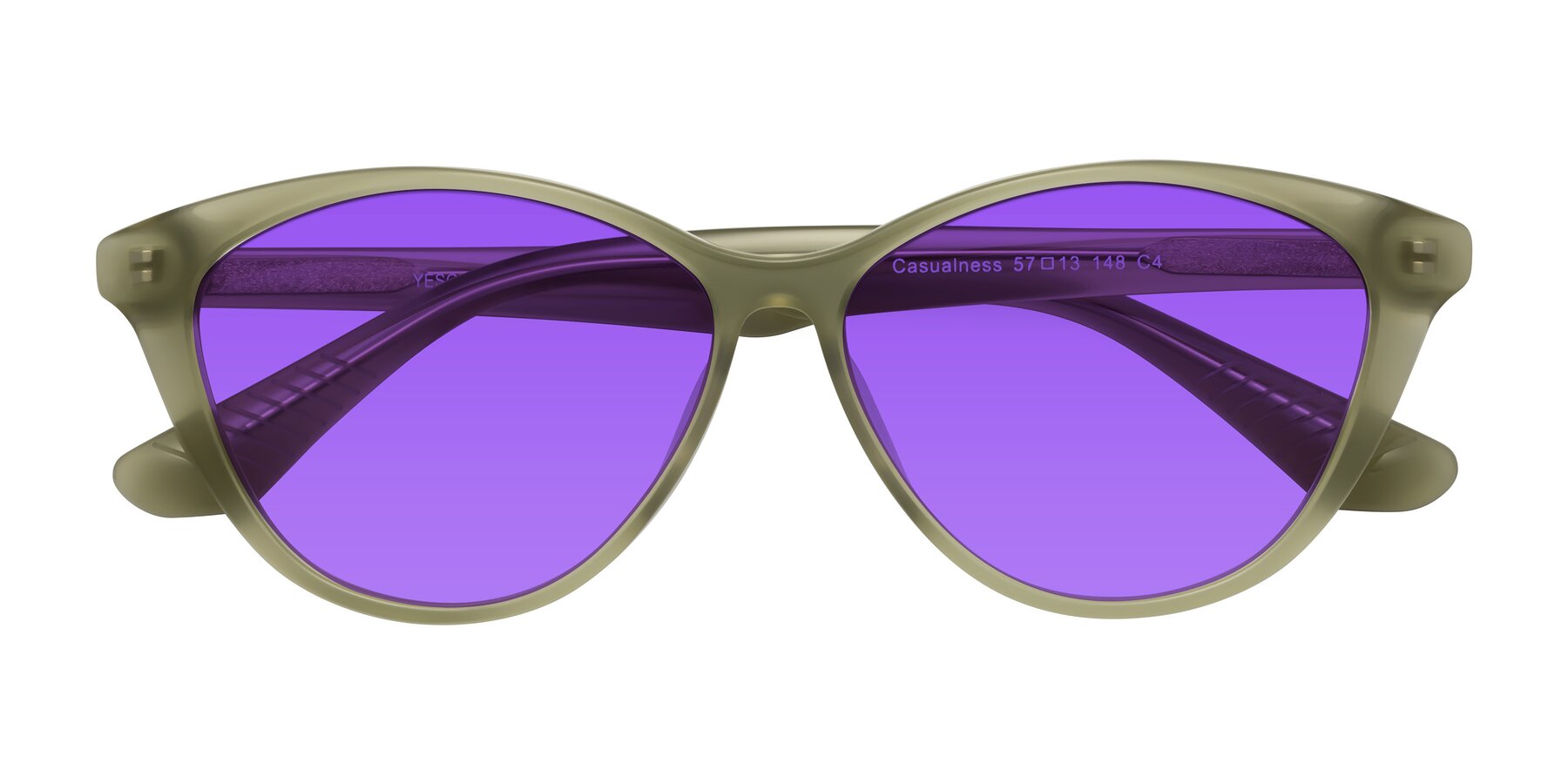 Folded Front of Casualness in Olive with Purple Tinted Lenses