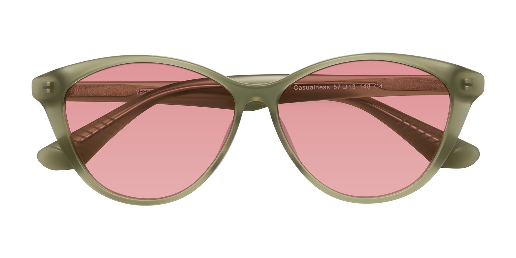 Folded Front of Casualness in Olive with Medium Garnet Tinted Lenses