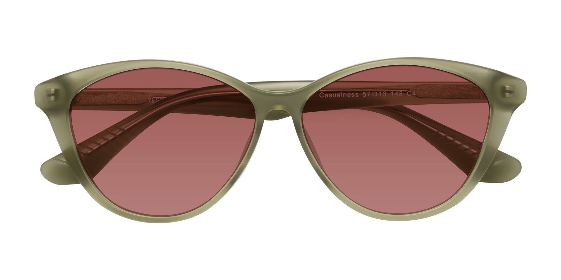 Folded Front of Casualness in Olive with Garnet Tinted Lenses