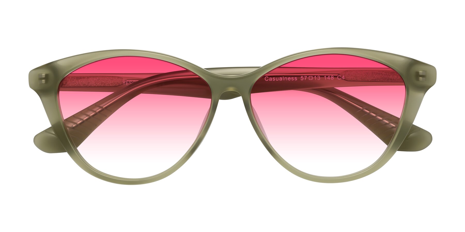 Folded Front of Casualness in Olive with Pink Gradient Lenses